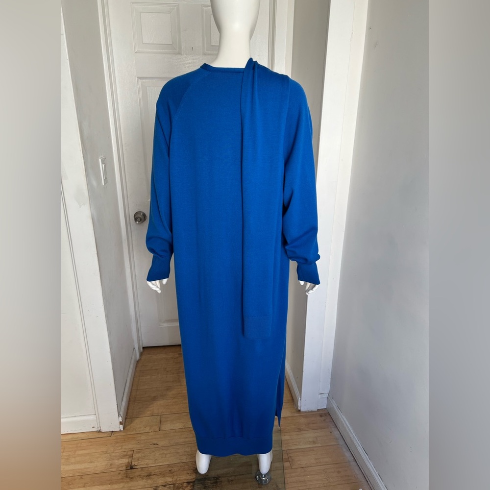 Cos Blue 100% Wool Knit Maxi Sweater Dress Scarf Neck M Quiet Luxury Minimalist - Picture 6 of 10